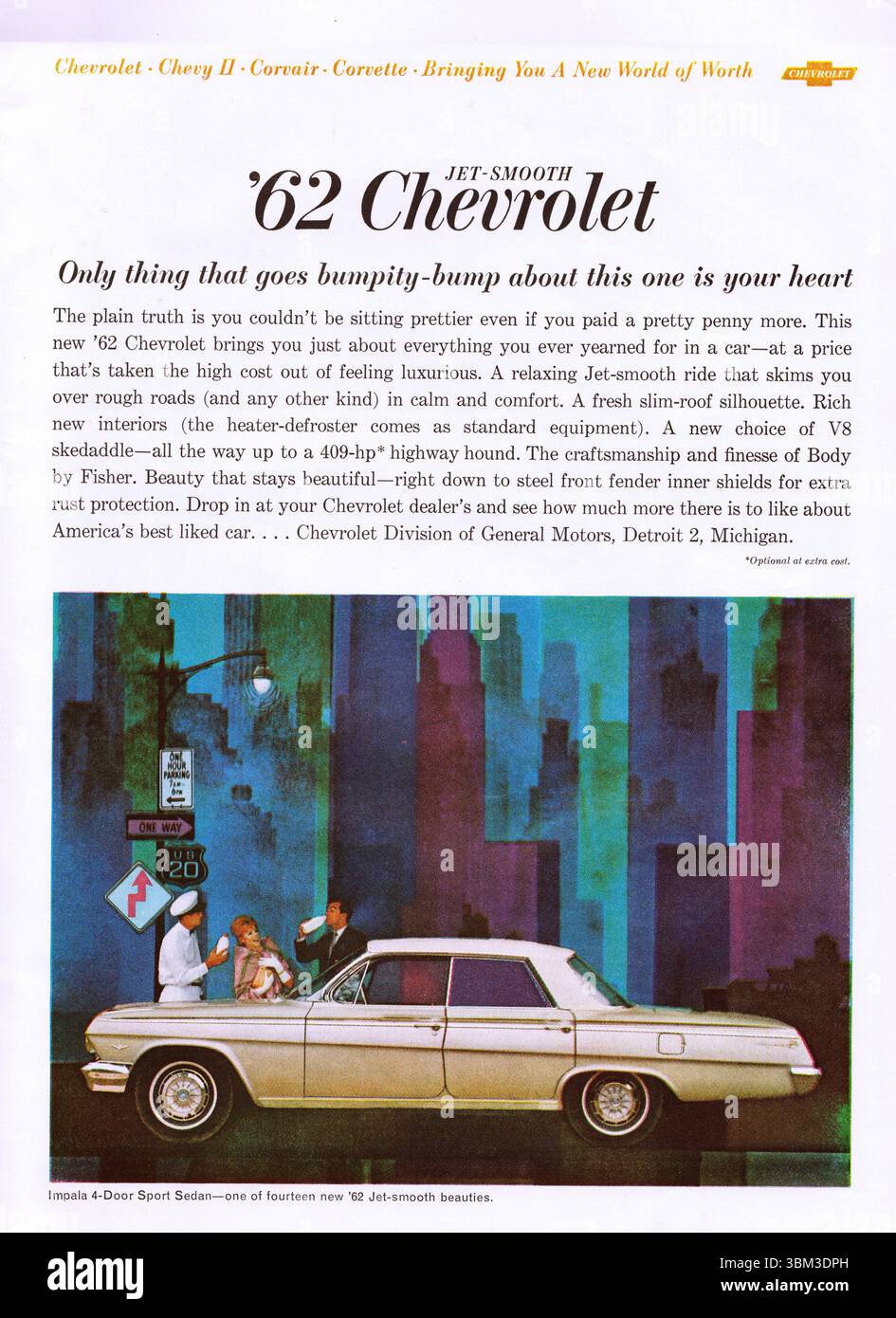 Chevrolet Impala 4-türige Sport Limousine 1962 Werbung, Jet-Smooth chevrolet Stockfoto