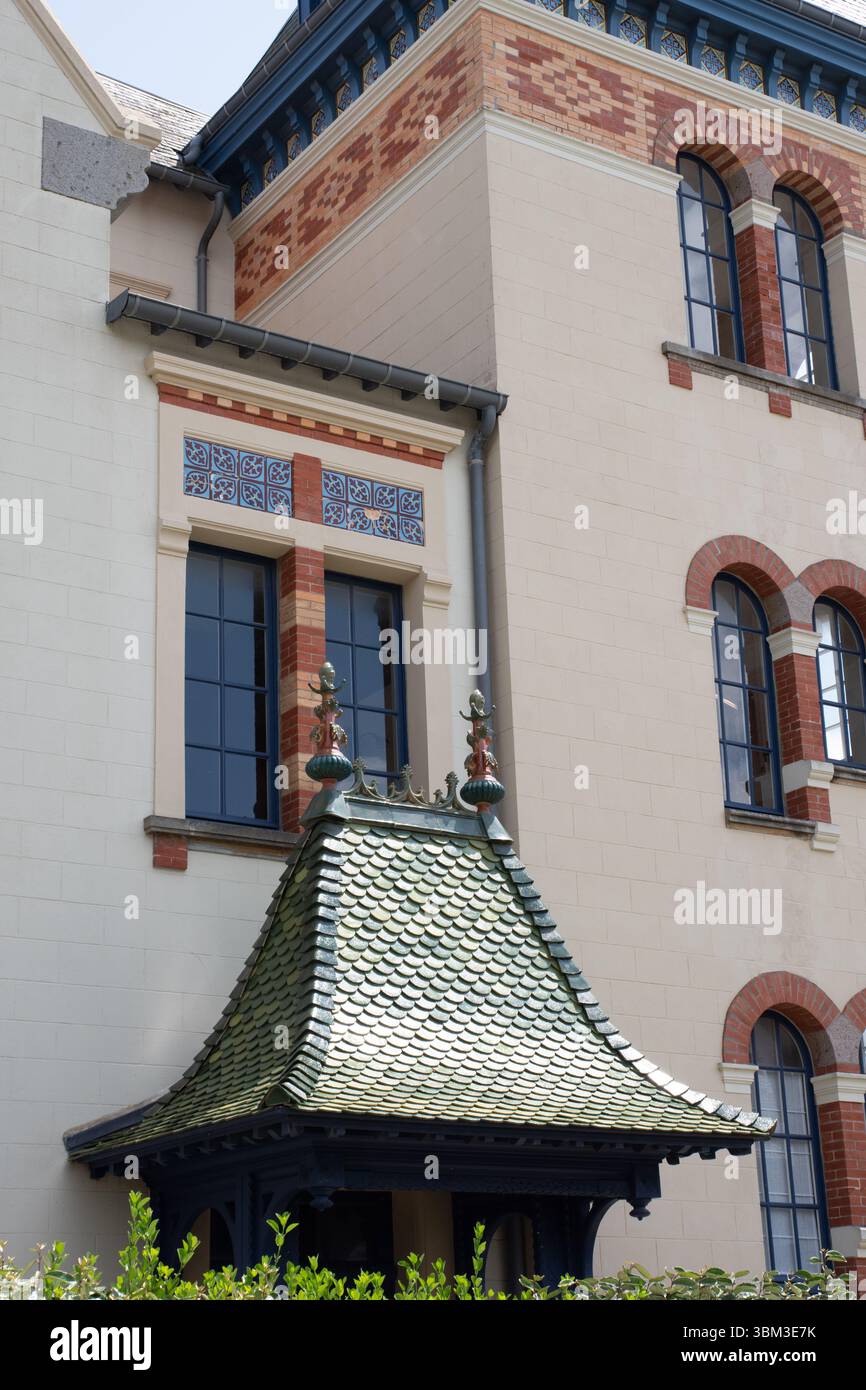 Detail der Belle Epoque Villa Kerozar, Allée des Douaniers, Dinard Stockfoto