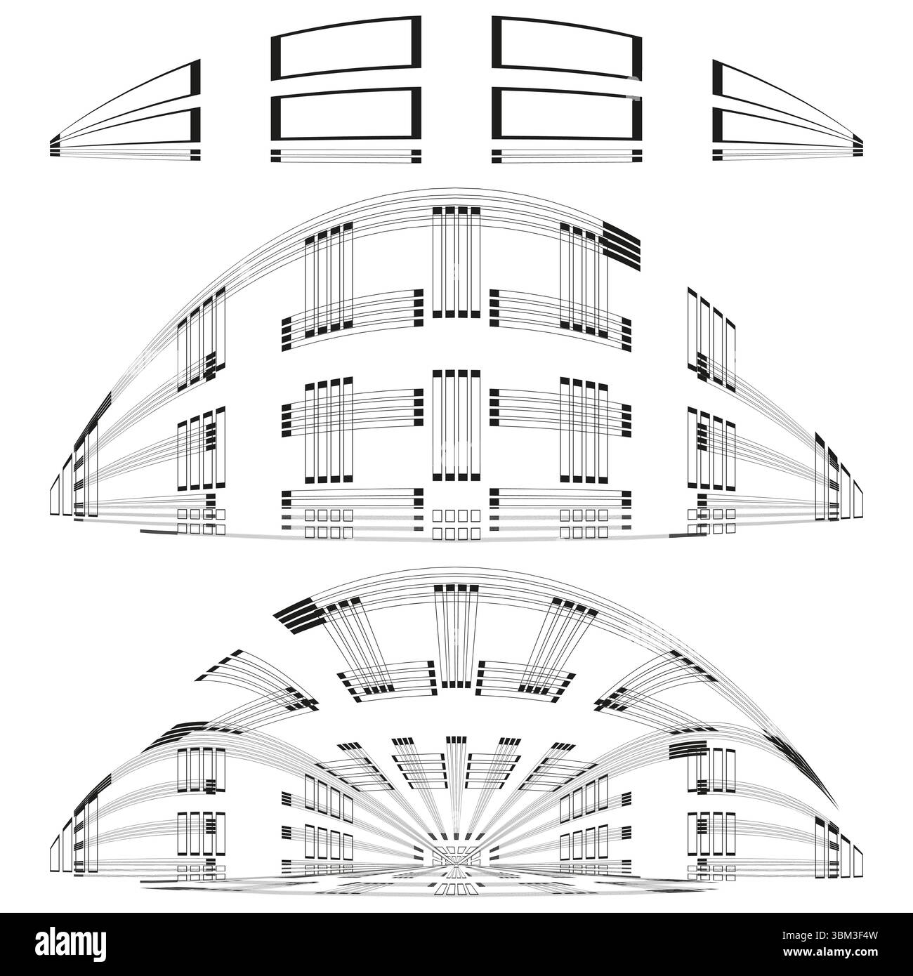 Arch-Symbol-Muster. Symbol für Architekturkurve. Vektor der geometrischen Spanne. Schwarzes minimales Design. Stock Vektor