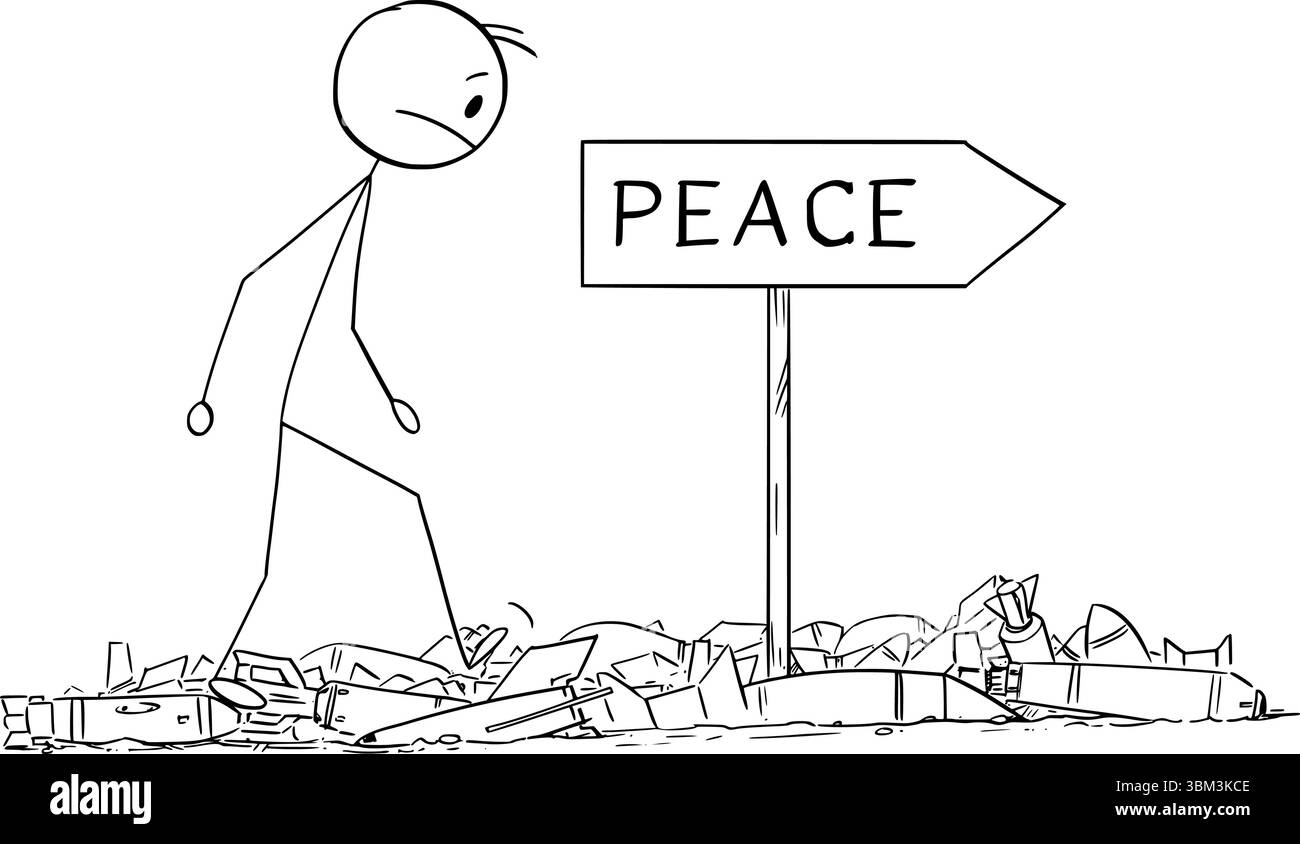 Frieden und Krieg, Vektor-Cartoon-Stabfigur oder Charakterillustration. Stock Vektor