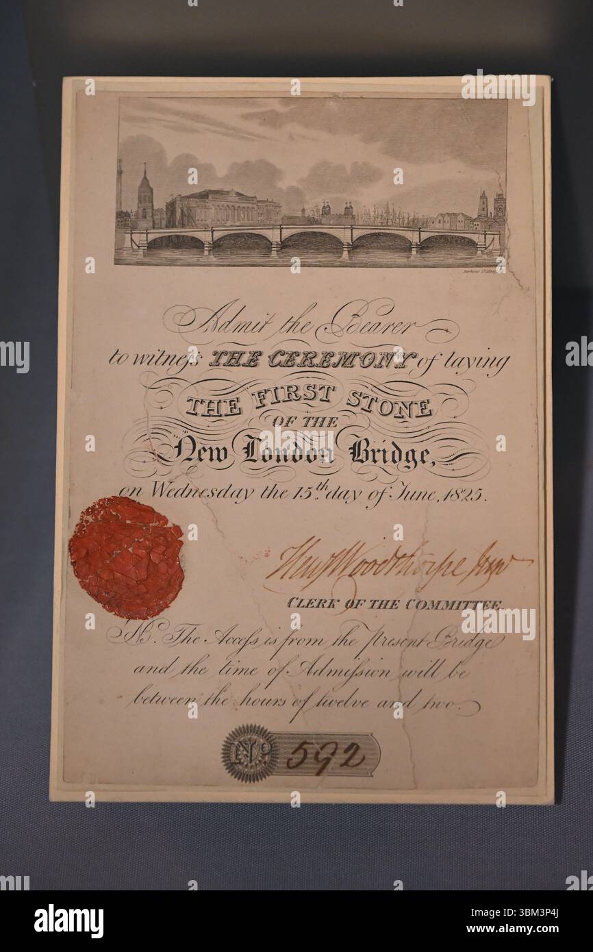 Einladung zur Verlegung des ersten Steins der New London Bridge am 15. Juni 1825 - London Museum Docklands - London UK Stockfoto