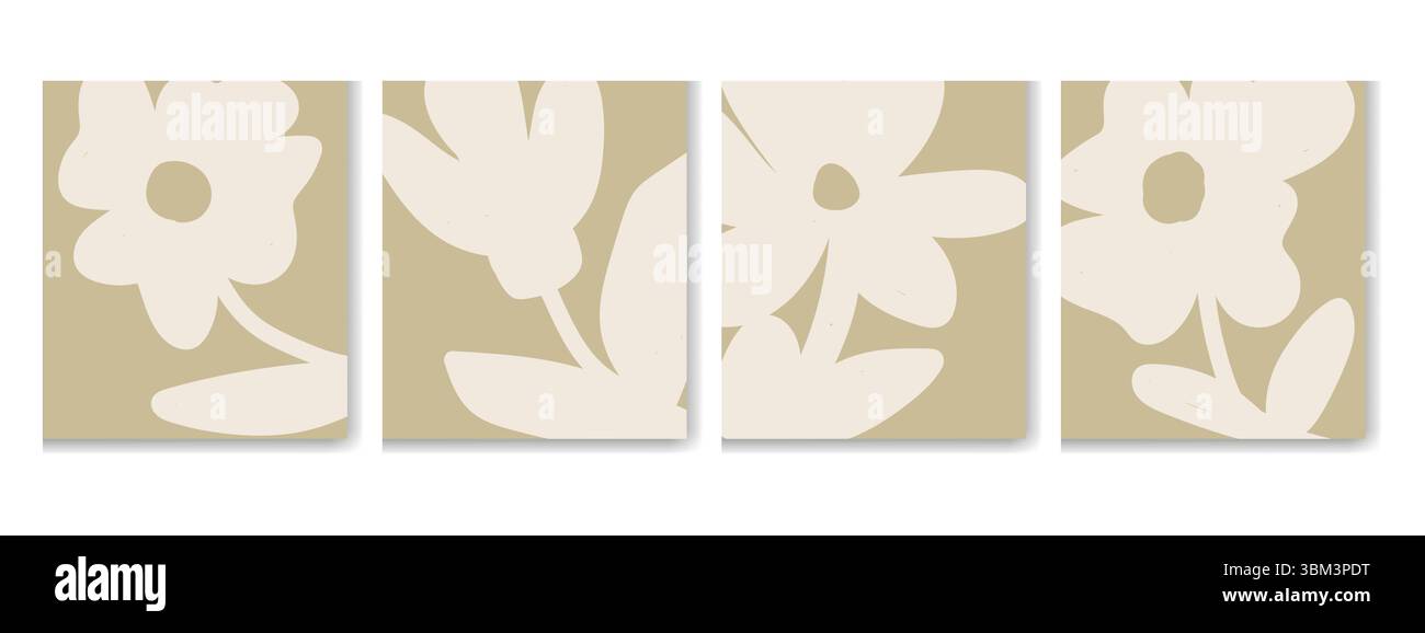 Minimalistische tropische Blätter in abstrakten Formen, weiches Beige auf Taupe. Perfekt für moderne, Boho- oder skandinavisch inspirierte Wohnkultur und digitale Projekte Stock Vektor