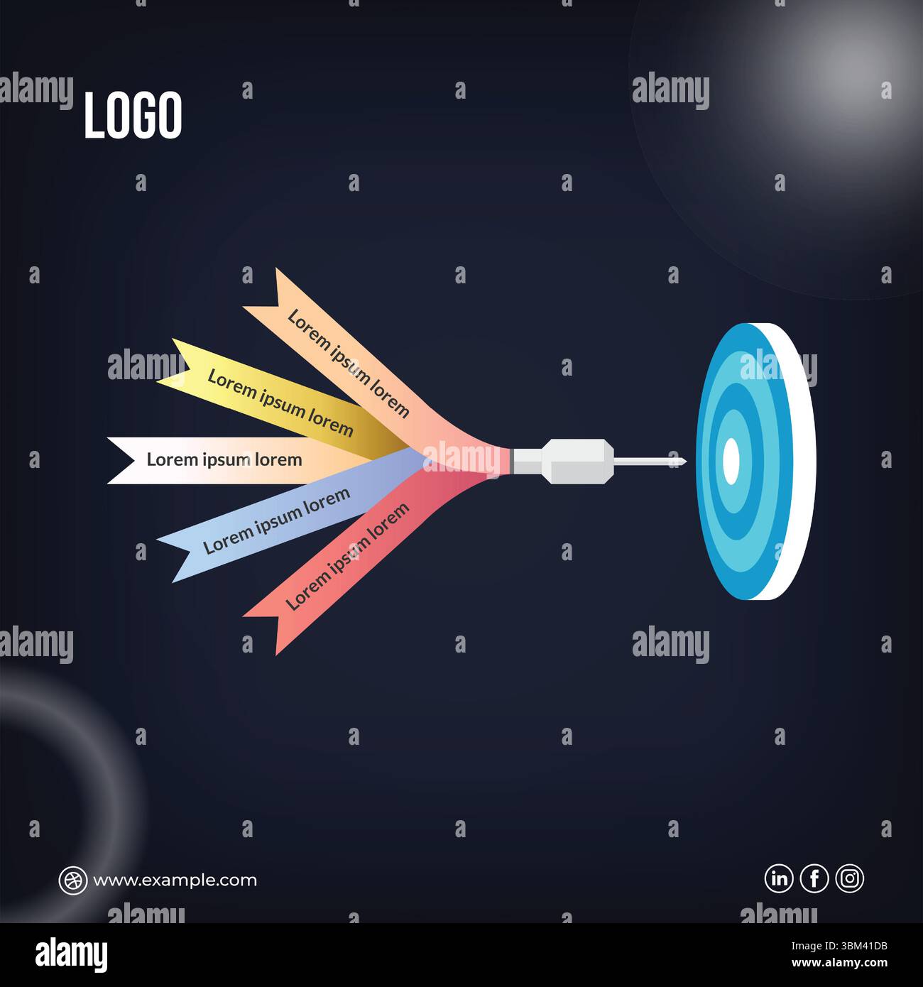 Dart-Konzept für kreative Social-Media-Designvorlage mit dunklem Hintergrund Stock Vektor