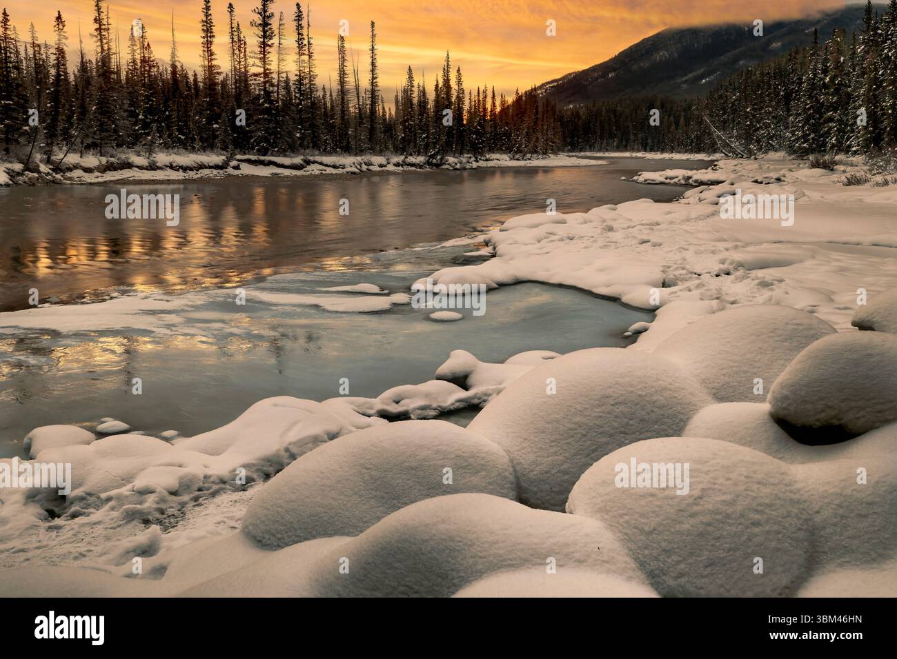 Schneekissen. Bow River, Kanada Stockfoto