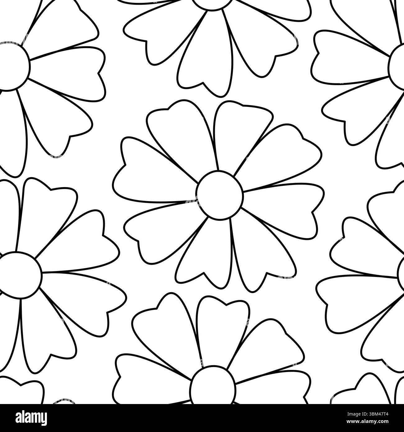 Ein nahtloses Muster mit Blumen. Ein konturierter floraler Hintergrund. Ein schlichter schwarzer und weißer Hintergrund mit Blumen. Stock Vektor