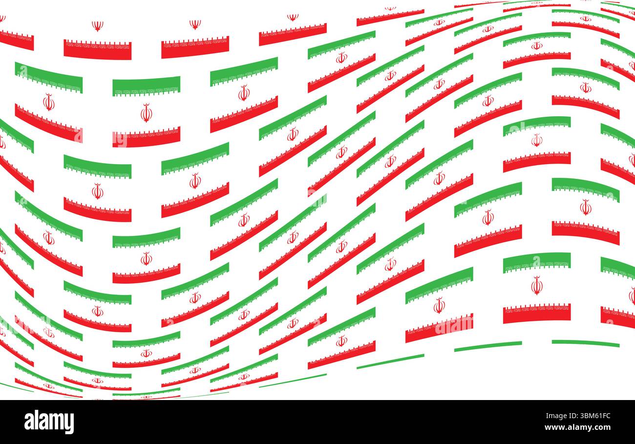 Wellenförmiger nahtloser iranischer Flaggenmuster-Vektor mit Emblem in gekrümmtem Stil für den Hintergrund 4K verwenden Stock Vektor