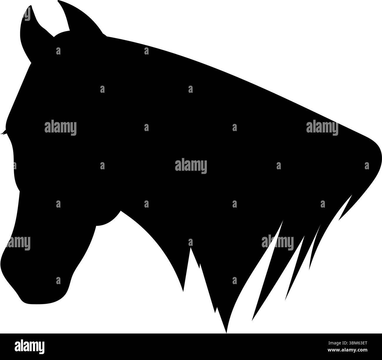 Schwarze Silhouette eines Pferdekopfes mit Mähne. Vektorabbildung Stock Vektor