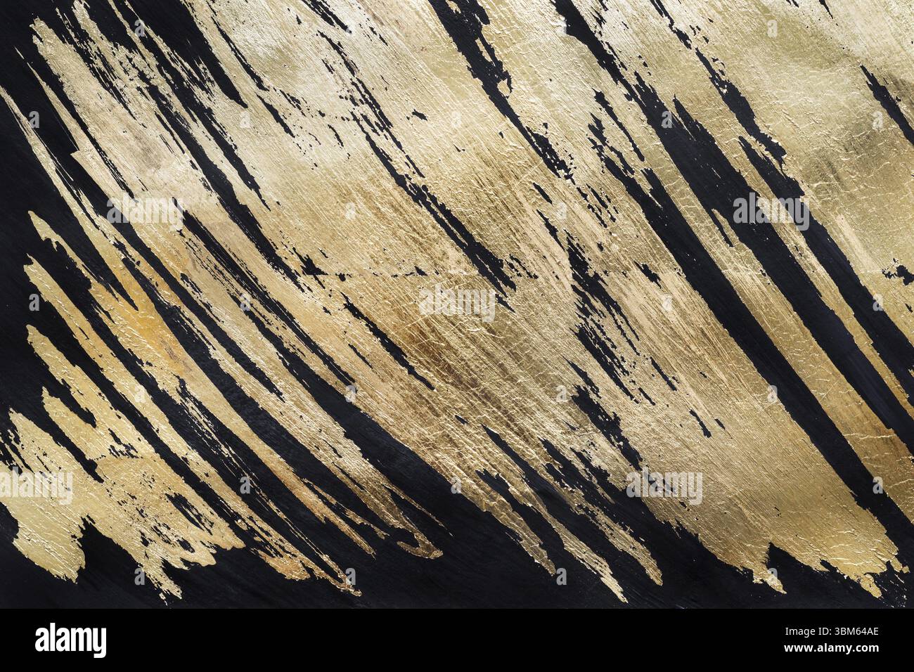 Gold potal Hintergrund oder Textur. Abstrakt glänzende Pinselstriche auf Schwarz Stockfoto
