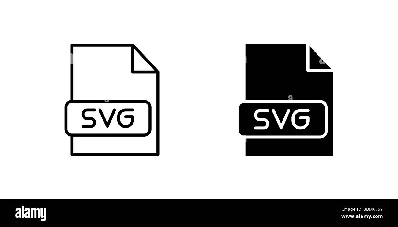 Symbolsatz für technische SVG-Dateidokumente für Vektorgrafiken, Webentwicklung und skalierbare Bilder. Nützlich für Codierung und digitales Design. Stock Vektor
