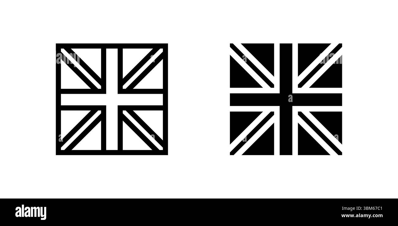 Ikonisches Set aus britischen Flaggen, das die britische Nationalität und den nationalen Stolz repräsentiert. Perfekt für Patriotismus, Land und internationale Themen. Stock Vektor