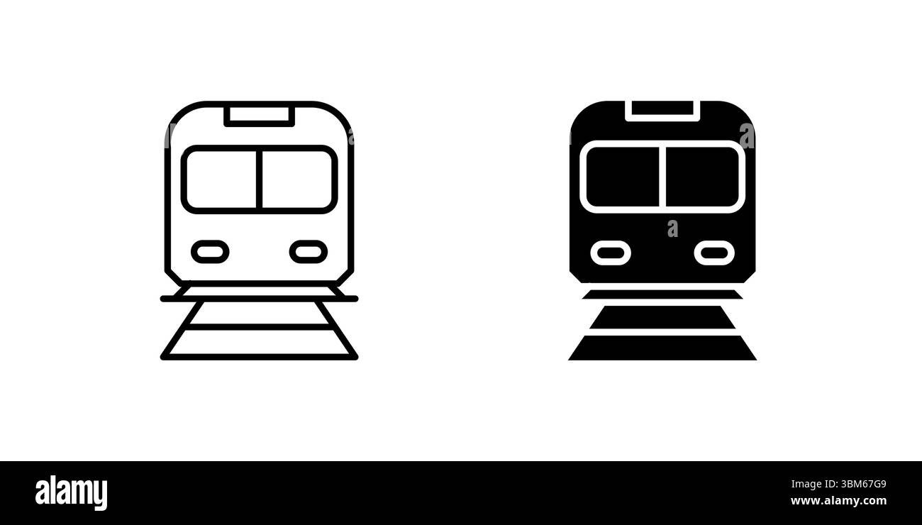 Moderne Eisenbahnsymbole für den Eisenbahnverkehr und den öffentlichen Nahverkehr. Ideal für Reise-, Stadt- und Mobilitätsthemen. Stock Vektor