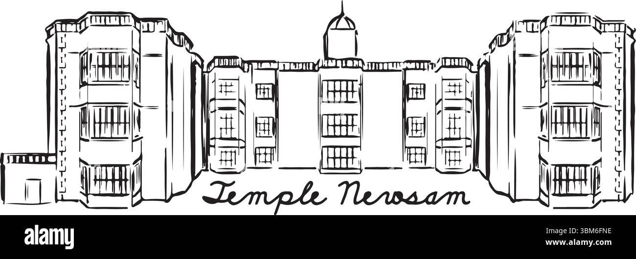 Tintentabelle von Temple Newsam. Historische Architekturskizzen. Illustration des Vektors für UK-Referenzmarken. Architektur minimale Zeichnungen. Stock Vektor