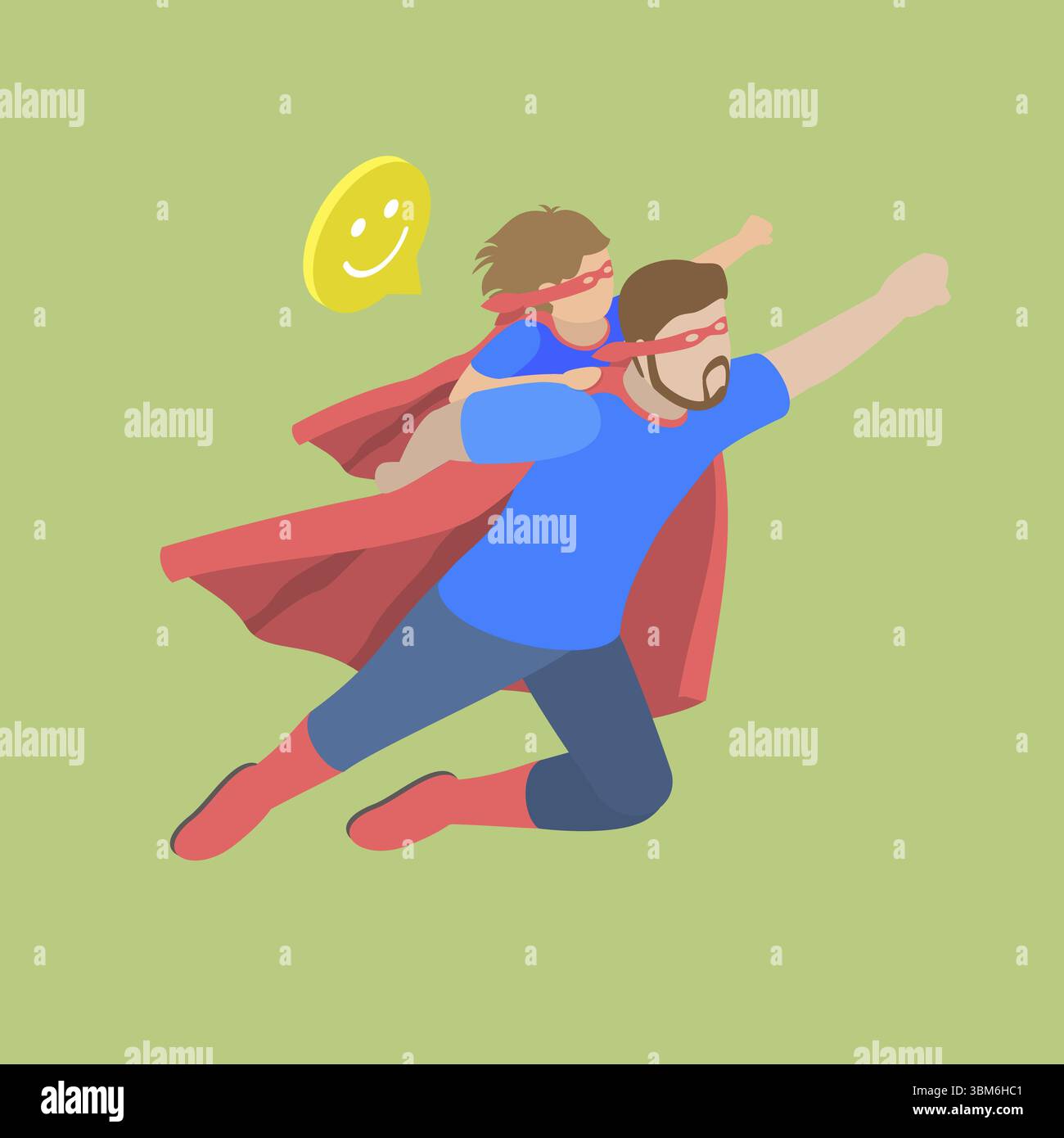 Isometrische flache 3D-Illustration des Superhelden Dad, Vatertag-Grußkartendesign Stockfoto