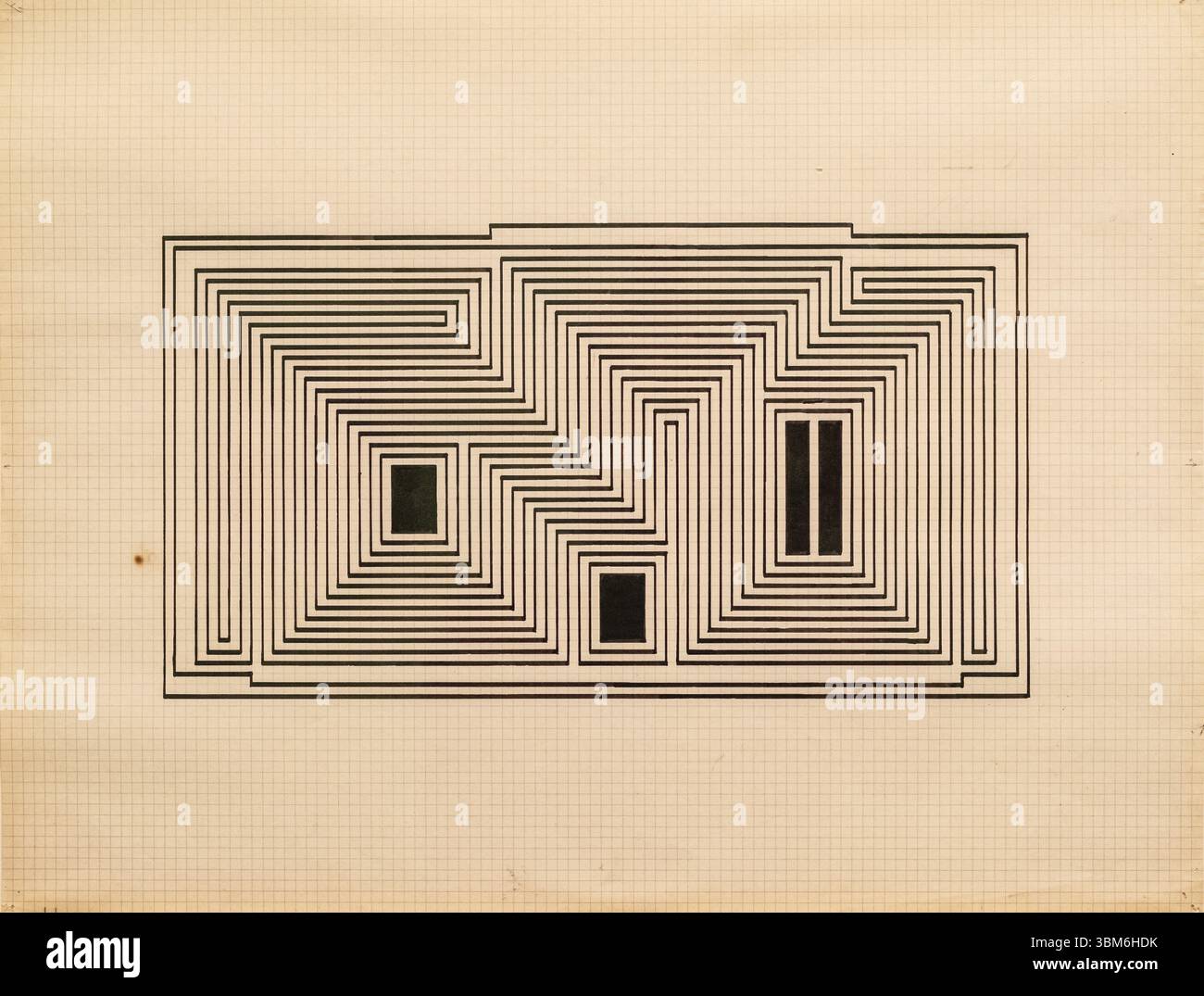 Studie für ein grafisches tektonisches Heiligtum, Tusche auf Papier, 1942, Josef Albers, Bauhaus Stockfoto