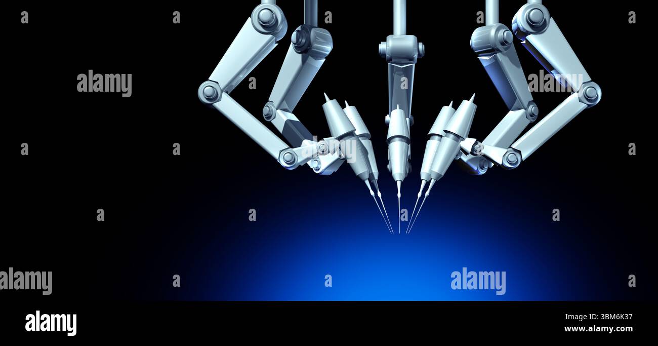 Roboterchirurgie und Roboterchirurgie Konzept und Robotik im Gesundheitswesen als Medizintechnik mit KI als künstlicher Intelligenz in der Medizin. Stockfoto