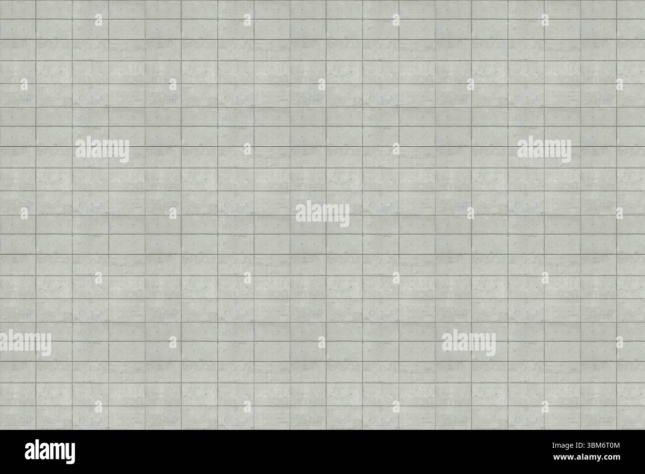 Betonfliesenplatten bilden ein einheitliches Raster in flacher Bauweise mit tonalen Variationen und Kopierraum Stockfoto