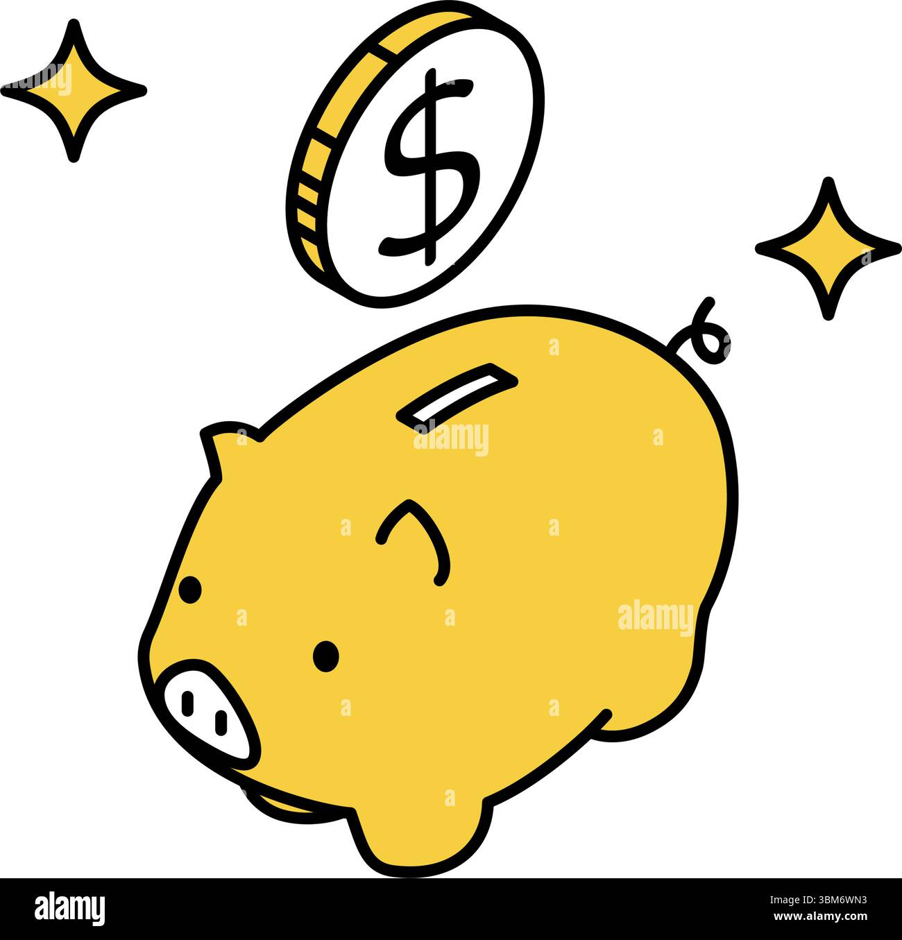 Sparkasse und Dollarmünze einfache Linienzeichnung Symbol, isometrische Illustration des Sparens und der persönlichen Finanzen, Vektorillustration Stock Vektor