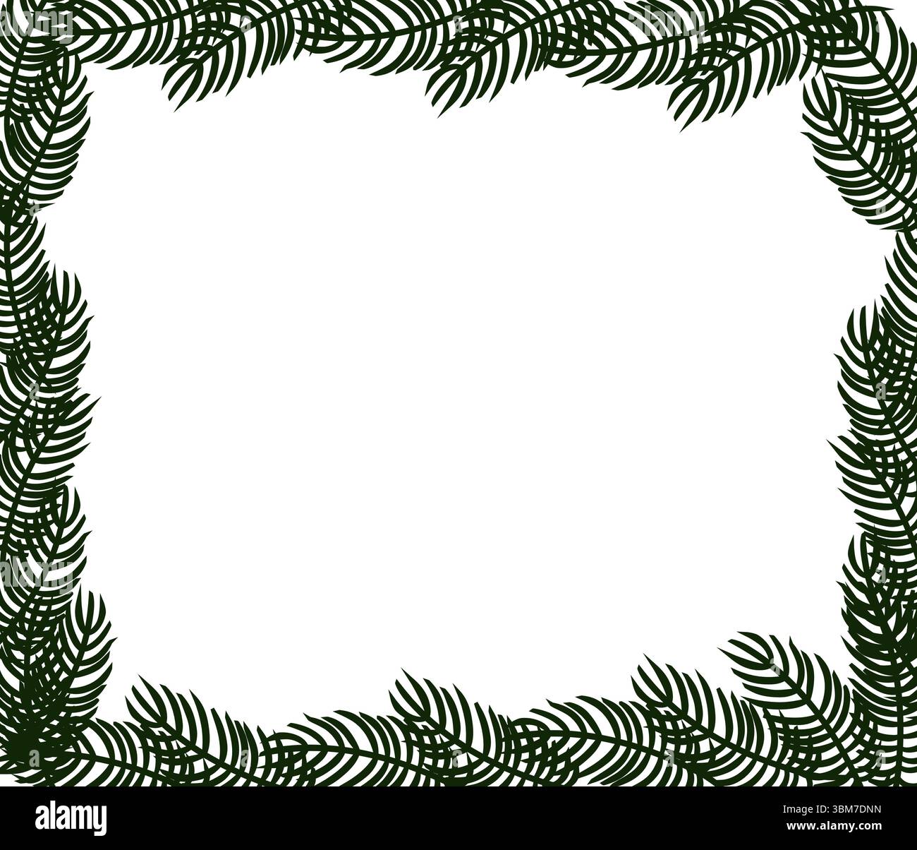 Fichtenbaum Zweige Rechteck Rahmenvorlage. Abbildung der grafischen Vektorfarbe. Silhouettenzeichen für Logo, Druck, Comics, Mode, Pop Art, Platinen Stock Vektor