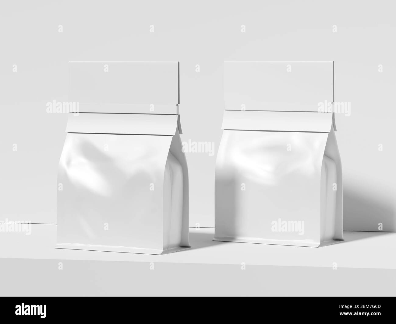 Weiße leere Beutelverpackung Modell 3D für Kaffeeprodukte Stockfoto