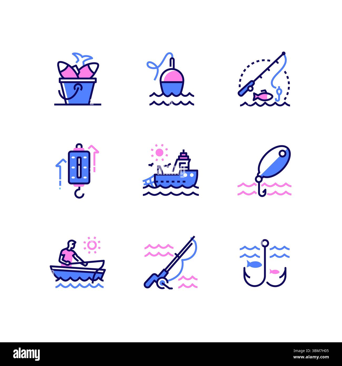 Angeln - modernes Liniendesign Stil Ikonen gesetzt Stock Vektor