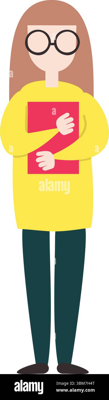 Frau, die Katzenvektorsymbol isoliert auf weiß hält Stock Vektor