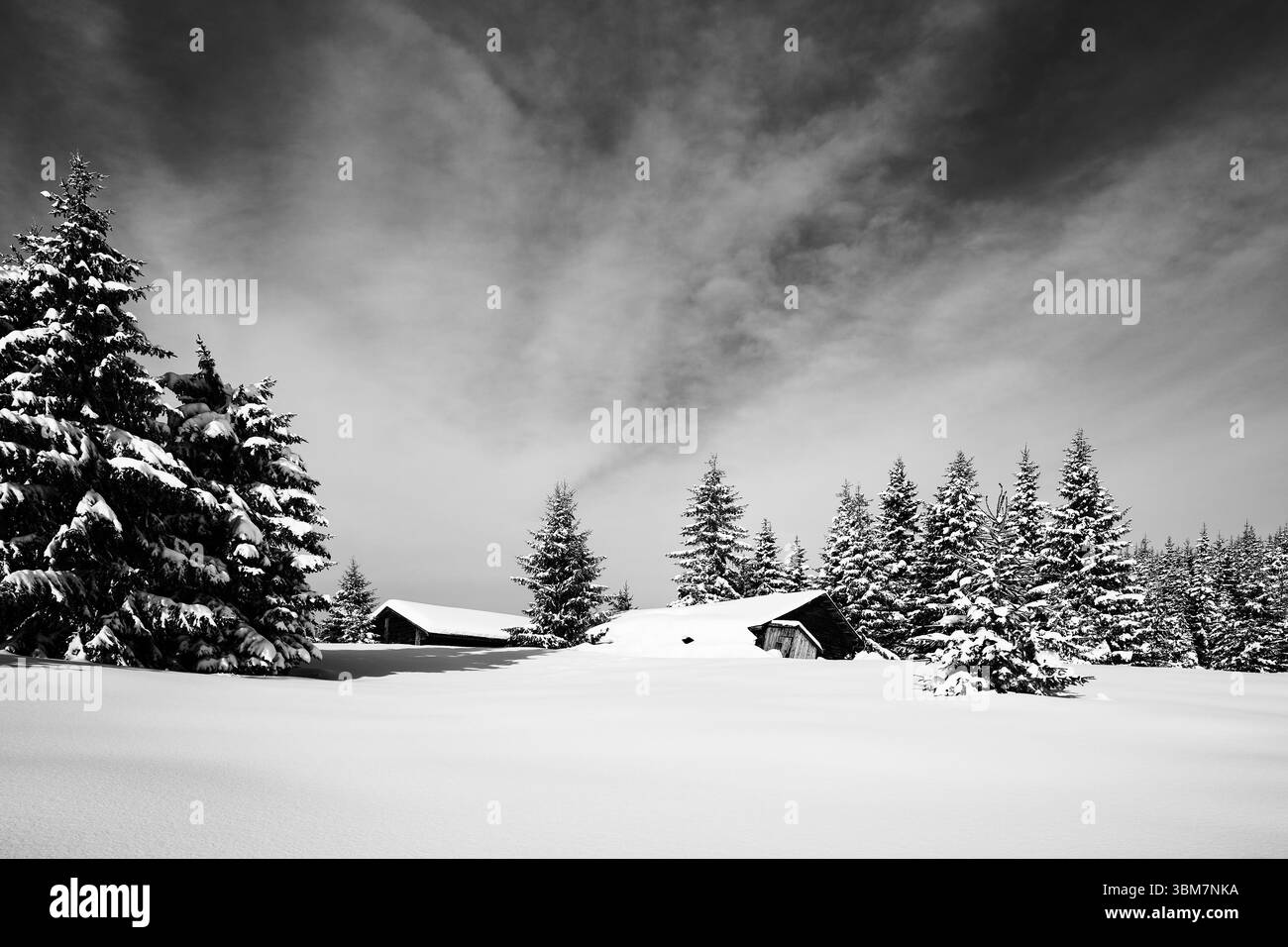 Bild von den Anfinnseter Sommerhöfen der Totenaasen Hügel, Norwegen, im Winter. Stockfoto