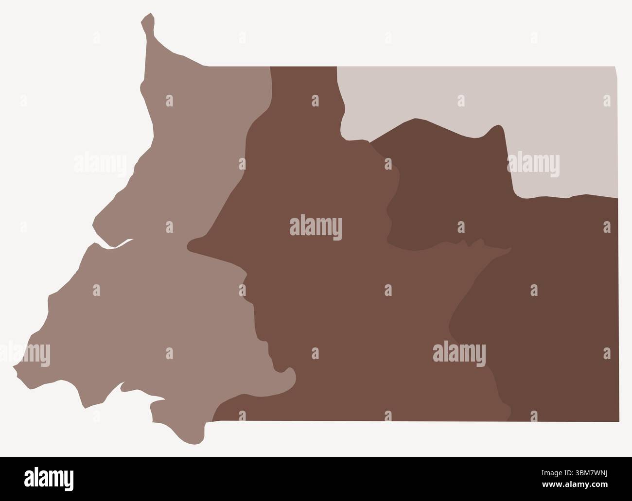 Karte von Äquatorialguinea mit Regionen. Einfache Ländergrenzkarte mit Regioneneinteilung. Braune Farbpalette. Stock Vektor
