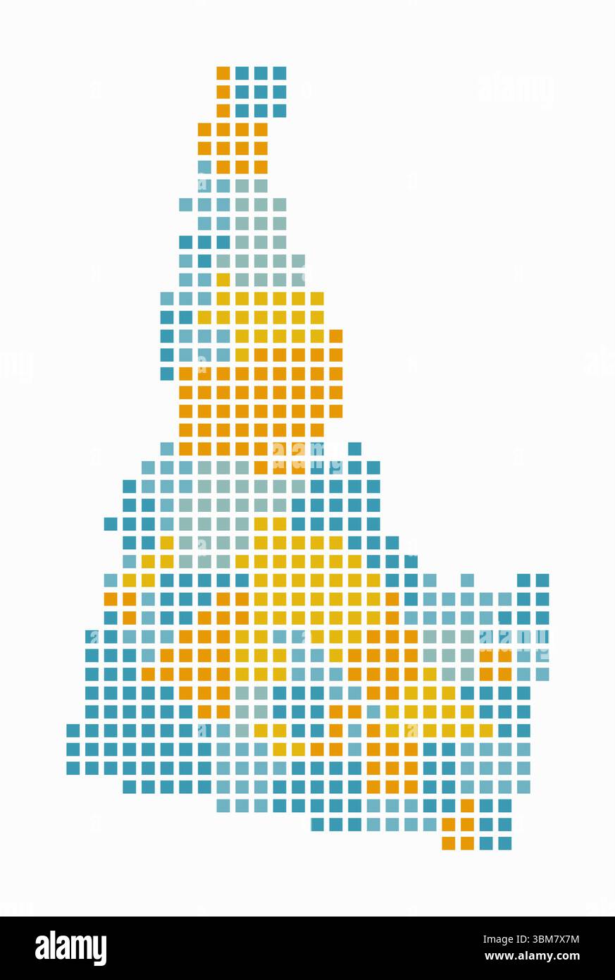 Gepunktete Karte von Idaho. Digitale Karte des Zustands auf weißem Hintergrund. Idaho-Form mit quadratischen Punkten. Farbige Punkte. Große Quadrate. Stock Vektor