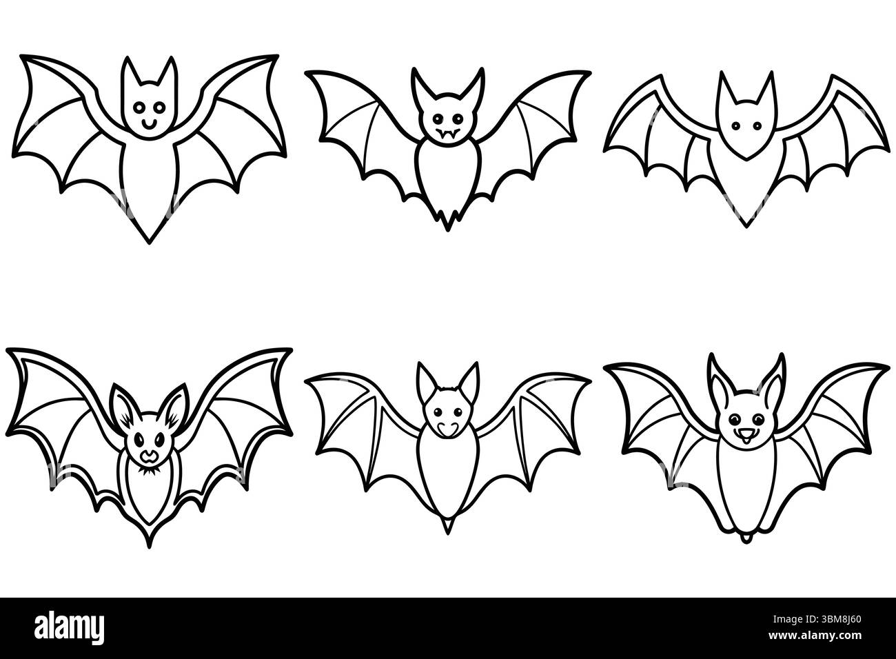 Niedliche Zeichentrickfledermaus; Schwarze und weiße Linie Kunst; Halloween Clipart; Vektor-Illustration Stock Vektor