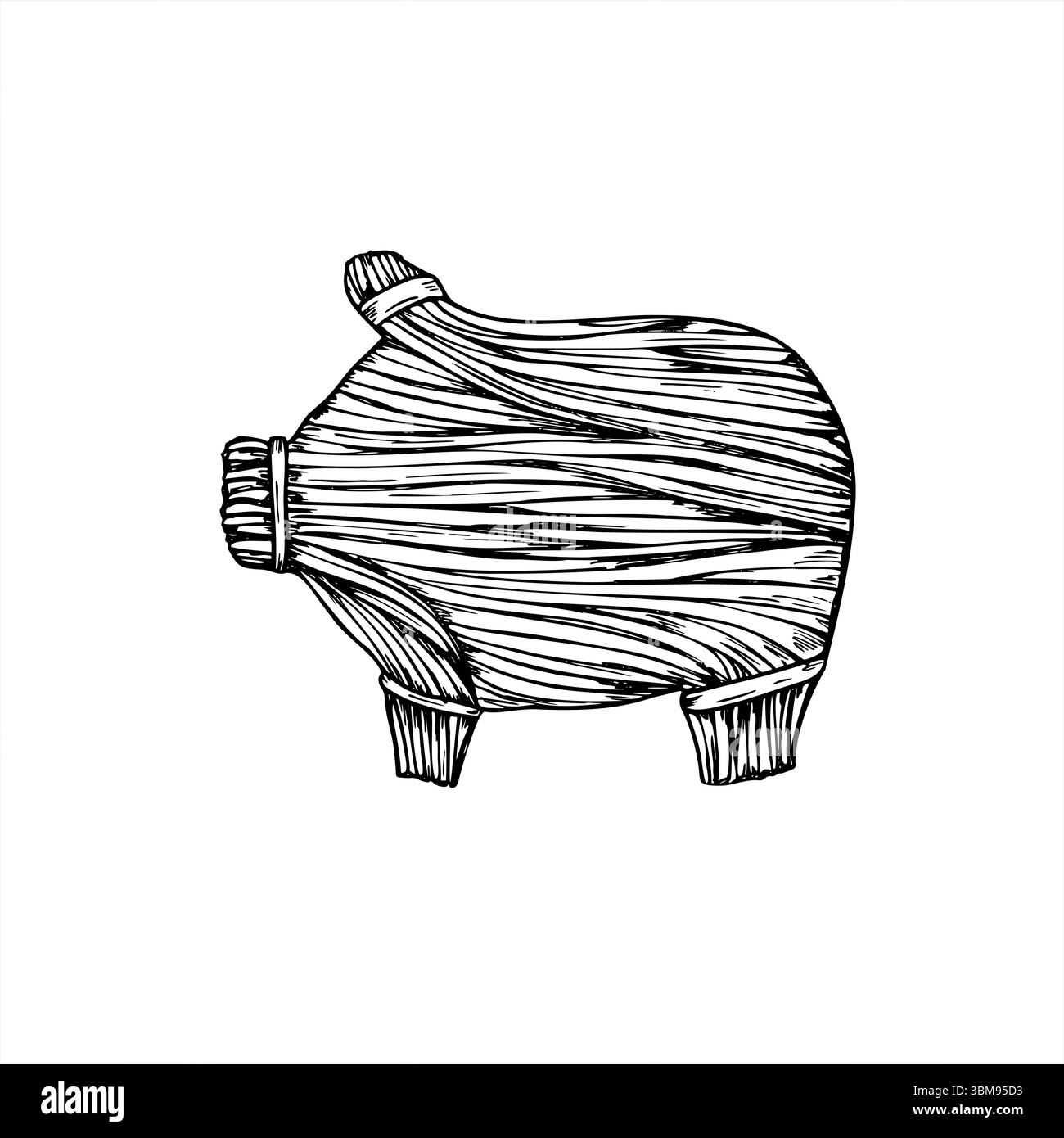 Strohschwein traditionelle skandinavische Yule Symbol Vektor Illustration in monochromer Stil. Einfaches Tier zur Weihnachtsdekoration, nordischer Feiertag Stock Vektor