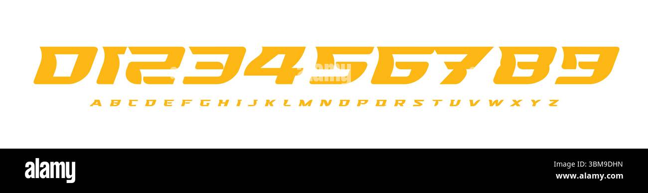 Italic Racing Number Font, Strong Bold Slanted Alphabet für Motorsport, Fußball, Sportwagen Branding, Rennveranstaltungen, E-Sport Trikotnummern, oder schnell Stock Vektor
