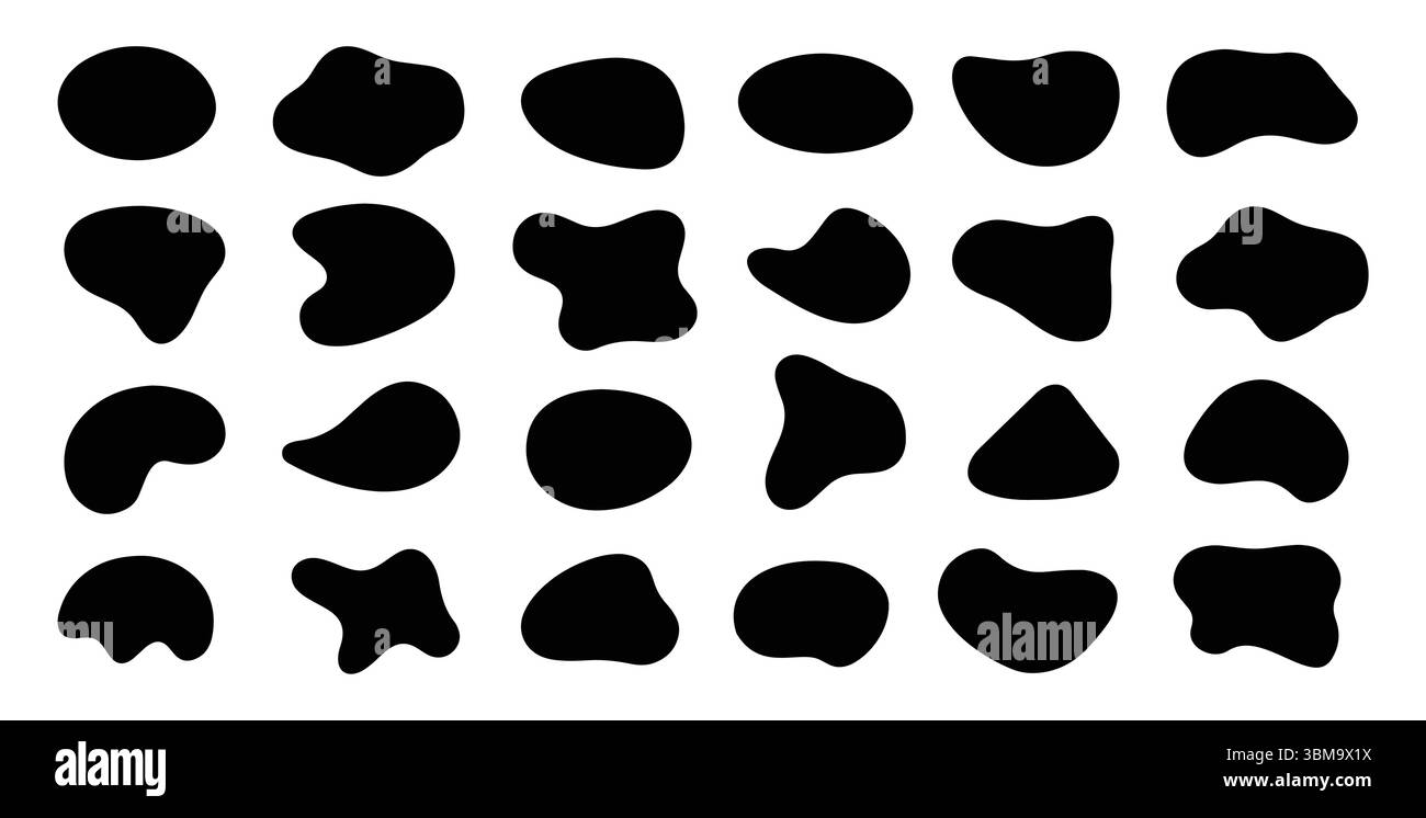 BLOB-Form organisch, Vektorillustrationssatz. Sammlung abstrakter Formen für Design und Farbe. Flüssige Silhouette in modernem Stil. Stock Vektor