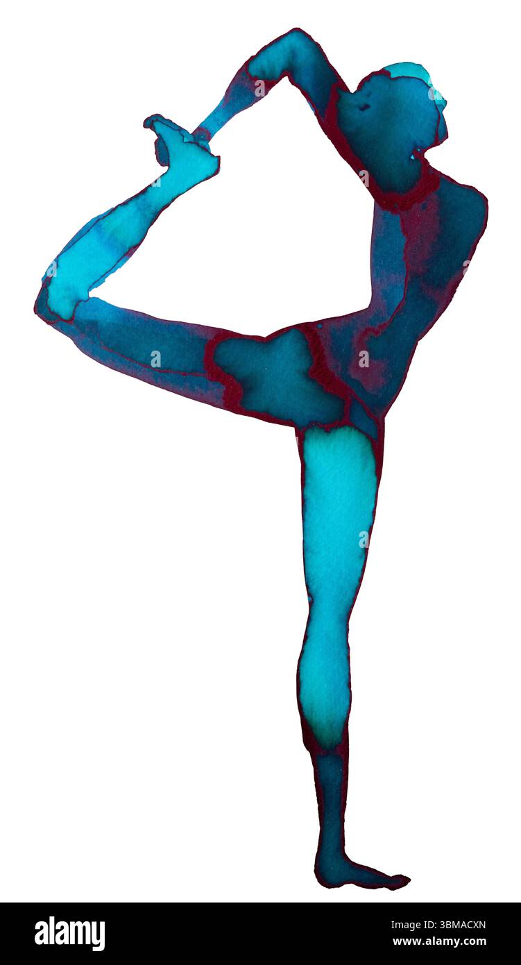 Dynamische Tänzerin, die Flexibilität und Pose in einer lebendigen künstlerischen Illustration zeigt Stockfoto