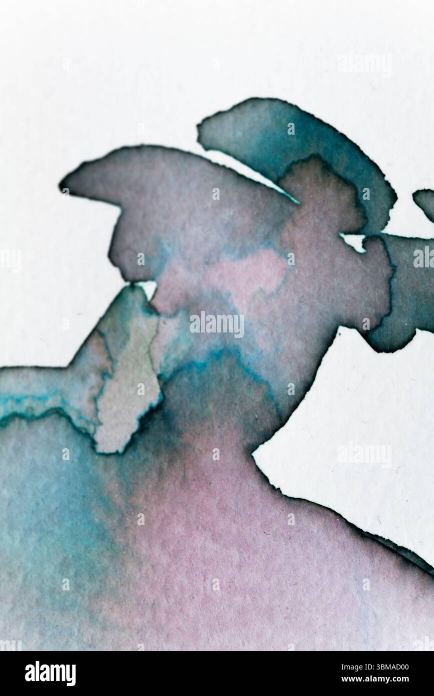 Fließende Aquarellillustration mit einem einzigartigen abstrakten Design mit sanften Kurven und Farbtönen Stockfoto