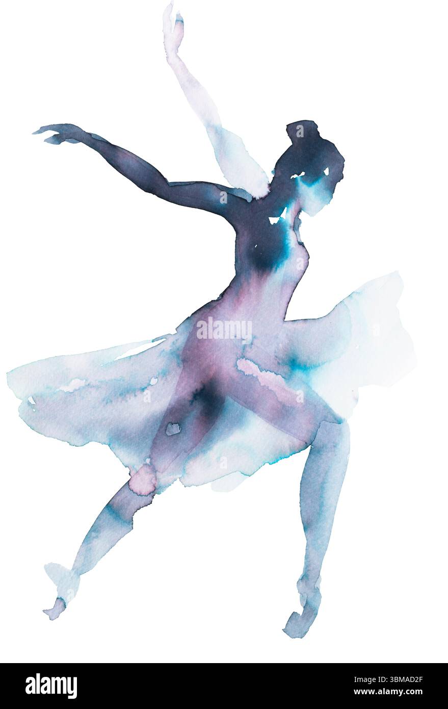Elegante Tänzerin in fließendem Kleid, die während der künstlerischen Vorstellung in anmutiger Pose gehalten wird Stockfoto