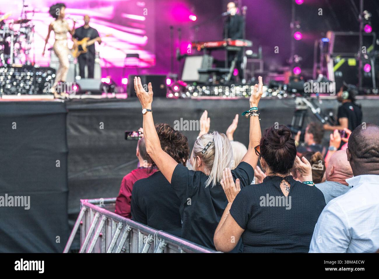 Cannock Chase, Staffordshire, Großbritannien. Juni 2025. Nile Rodgers and Chic, die am ersten Abend im Forest Live im Cannock Chase Forest in einem natürlichen Amphitheater aufgeführt wurde, ist Forest Live eine große Live-Musikserie, die im Wald der Nation stattfindet und jeden Sommer in wunderschönen natürlichen Waldarenen stattfindet, mit einer entspannten Atmosphäre und einem unglaublichen Soundtrack. Durch den Kauf von Tickets von Forestry England helfen die Menschen, die Wälder des Landes für kommende Generationen zu wachsen und zu schützen. Credit Ian Knight/Alamy Live News Stockfoto