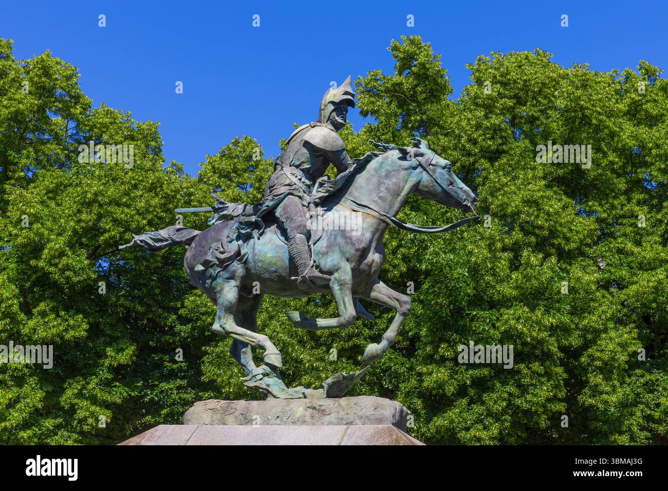 Reiterdenkmal für den Militärkommandeur während des Hundertjährigen Krieges Bertrand du Guesclin (1320–1380) in Caen (Calvados), Frankreich Stockfoto
