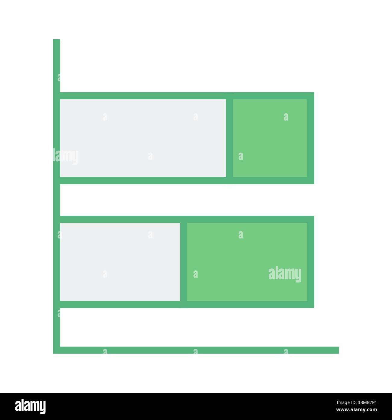Grünes Balkendiagramm vor weißem Hintergrund Stockfoto
