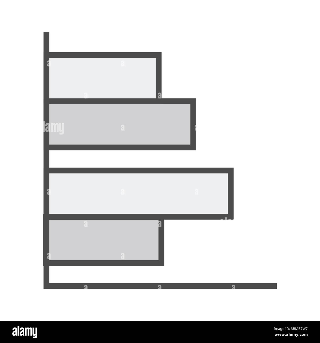 Graues Balkendiagramm vor weißem Hintergrund isoliert Stockfoto