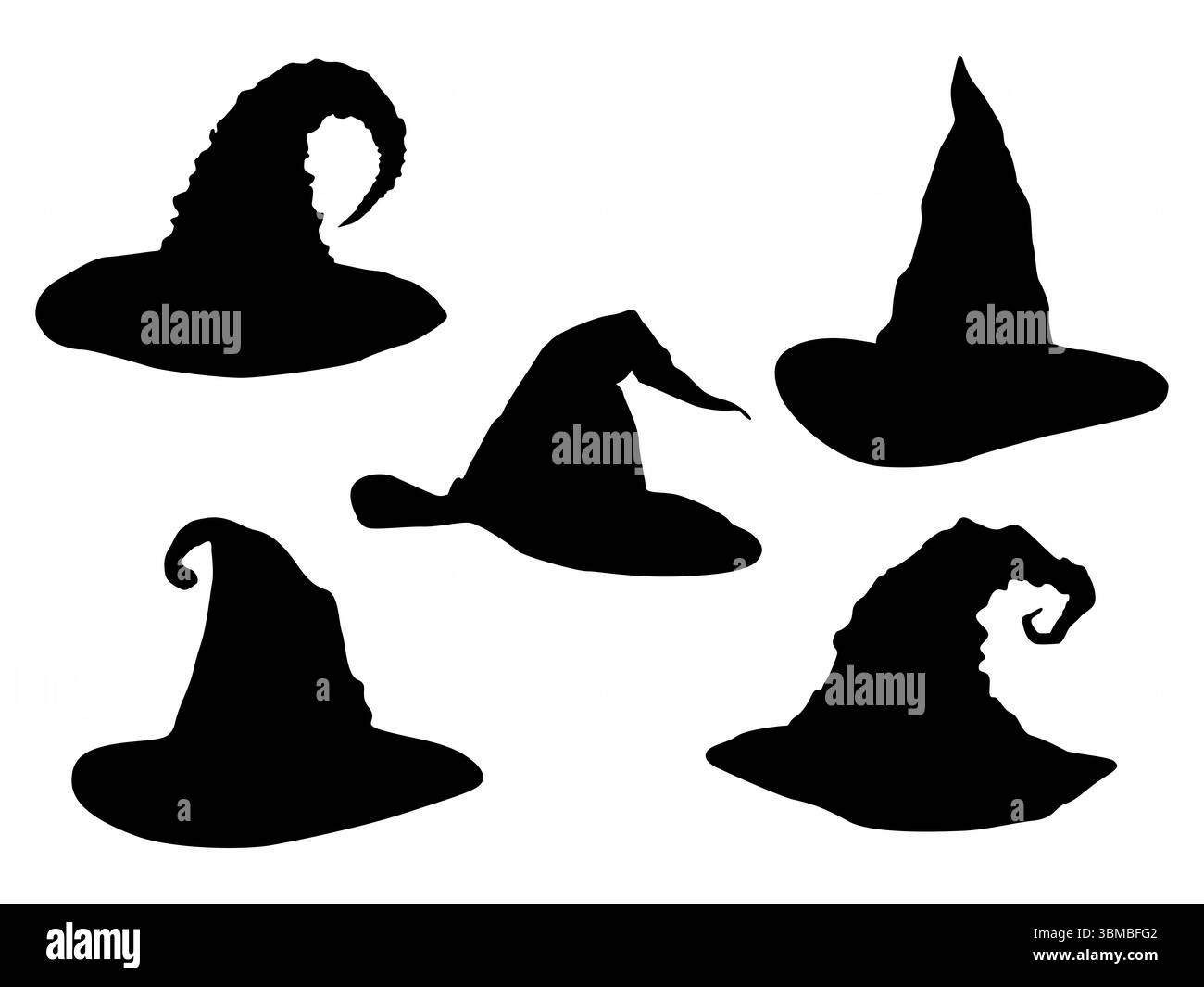 Schwebende Wizard-Kappe Silhouetten Set Stockfoto