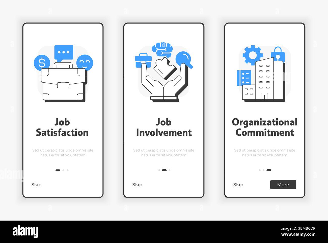 Mobiler Onboarding-Bildschirm für die Arbeitseinstellung Stock Vektor