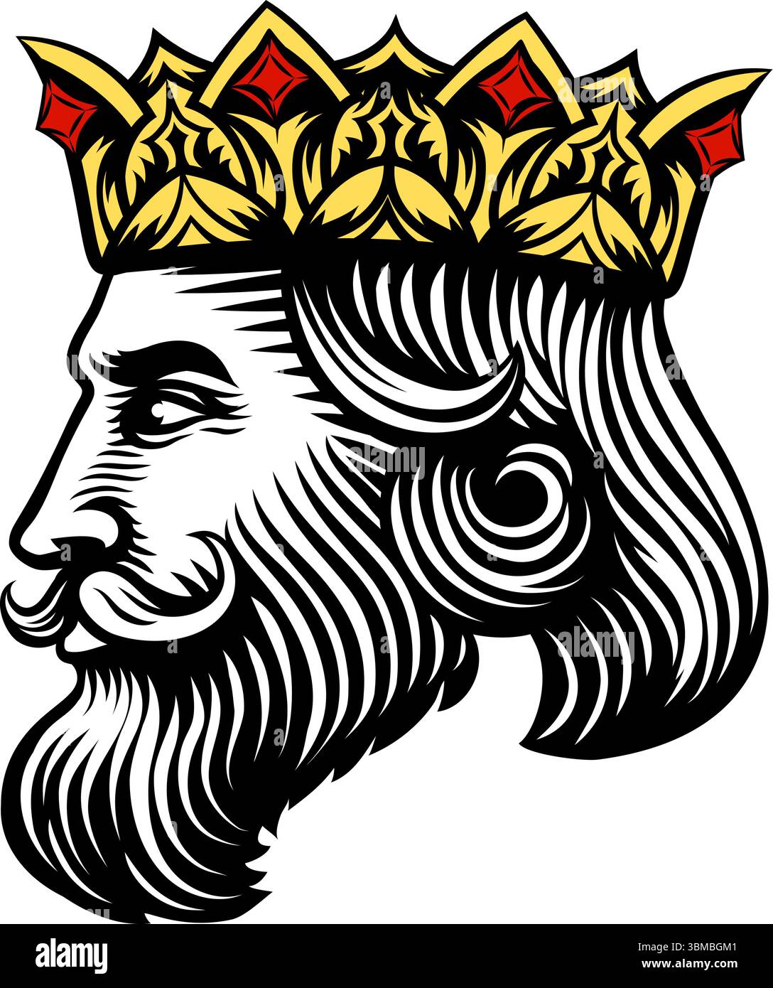 Mittelalterlicher King Crown Head Face Vintage Holzschnitt Stock Vektor