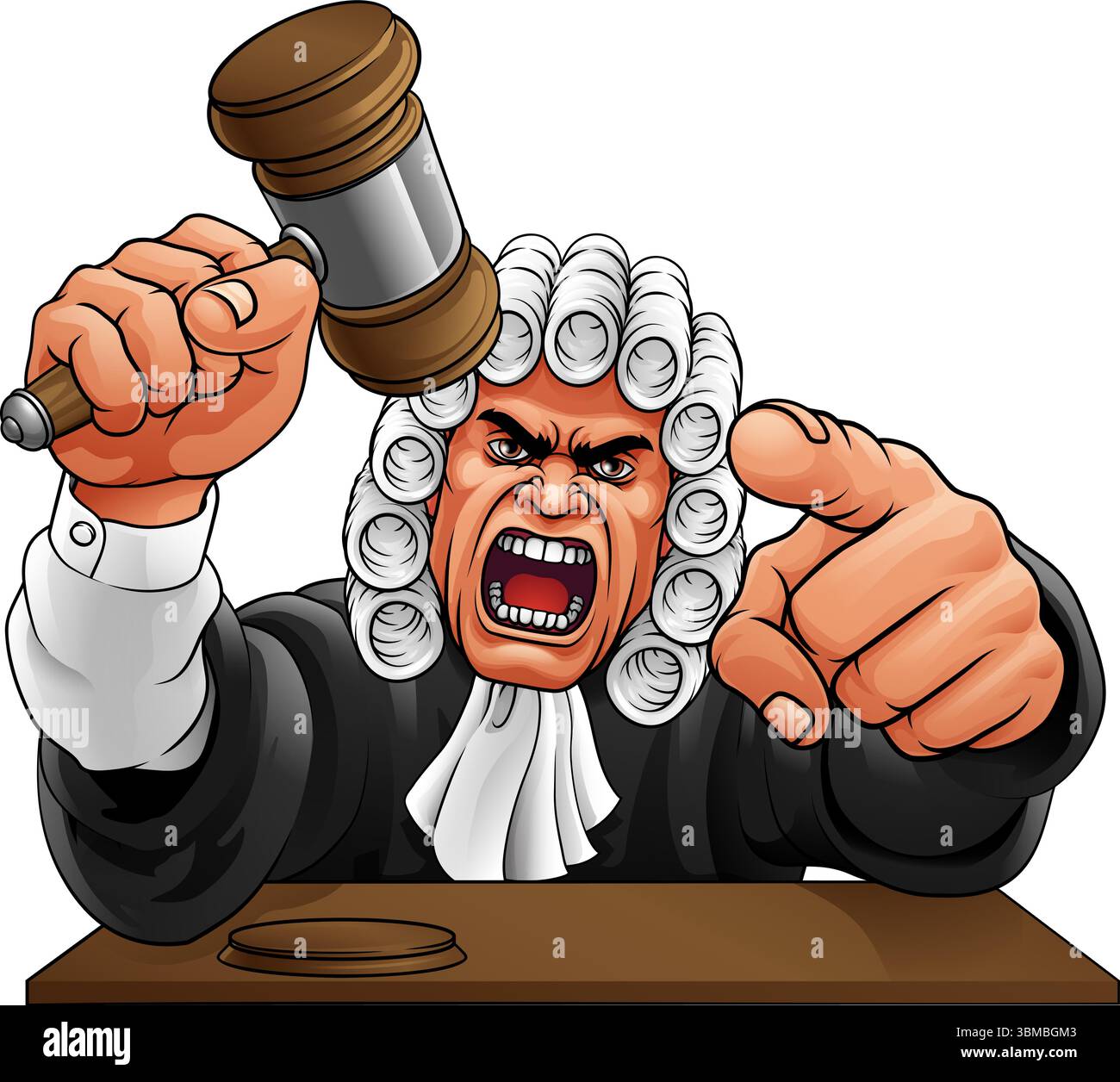 Der Wütende Richter Hammer Gavel Cartoon Charakter Stock Vektor