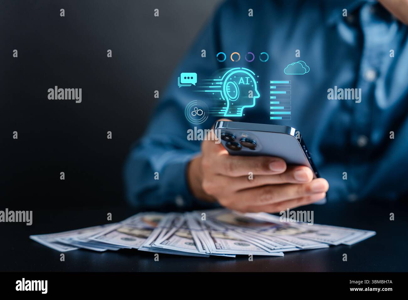 KI zur Erzeugung von Einkommen, finanziellen Wachstum und digitalem Online-Marketing Stockfoto