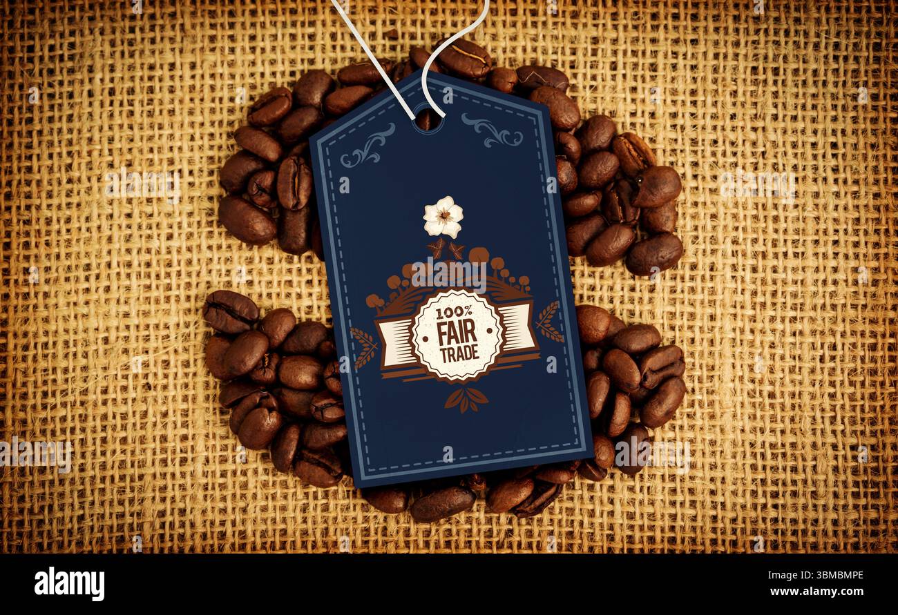 Fair-Trade-Label auf Kaffee Stockfoto