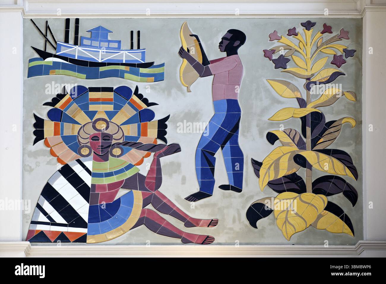 Wandmosaik, 1950er Jahre in der Empfangshalle, Detail der Werbefläche für Martin Brinkmann AG, Bremer Hauptbahnhof, Deutschland, Europa Stockfoto