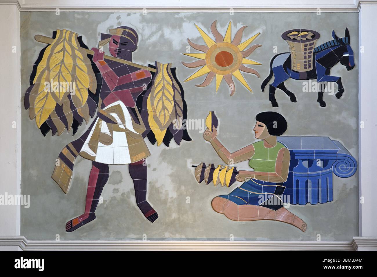 Wandmosaik, 1950er Jahre in der Empfangshalle, Detail der Werbefläche für Martin Brinkmann AG, Bremer Hauptbahnhof, Deutschland, Europa Stockfoto