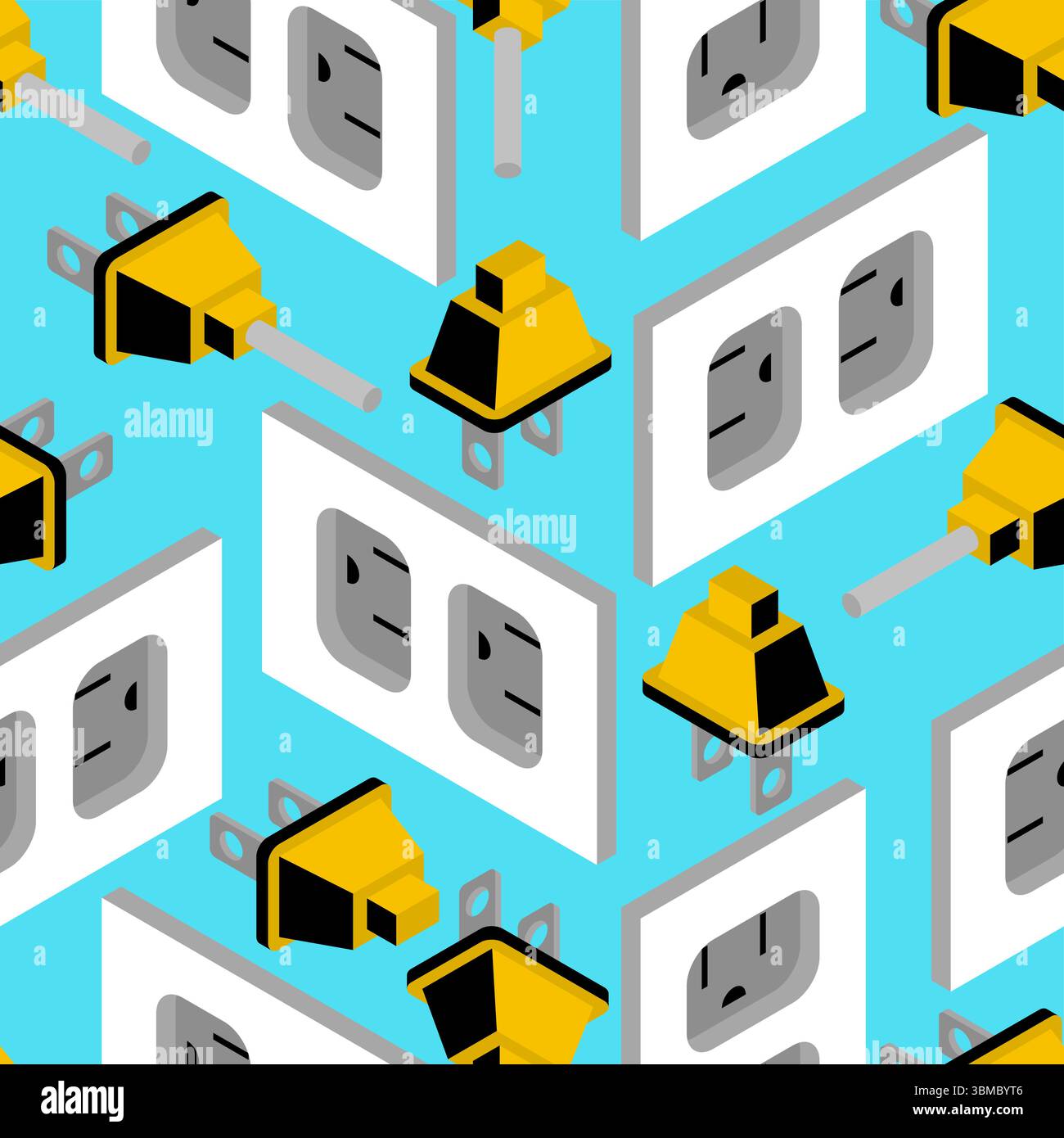 Nahtloses Steckermuster. Elektrische Geräte, die mit dem Netzwerkhintergrund verbunden sind Stock Vektor