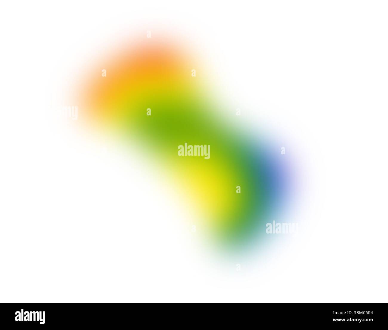 Abstrakter organischer Blob mit farbenfrohen Kurven und dynamischem Fluss. Verschwommene, durchscheinende Form mit Farbverläufen, holografischen Reflexen und weichen Fleckeffekten. Stockfoto