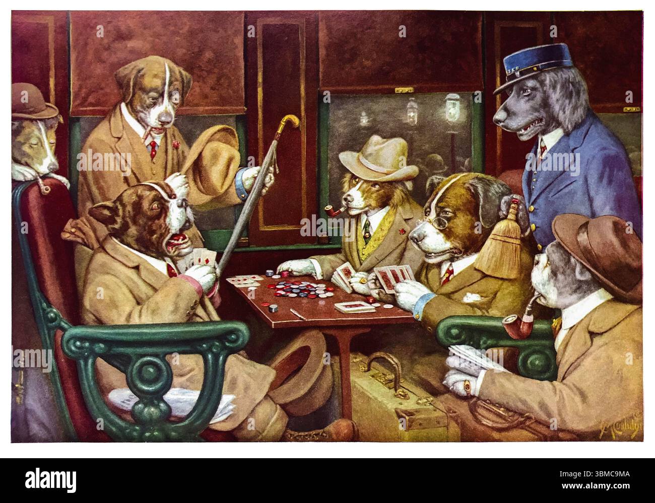 His Station and Four Aces aus der Serie Dogs Playing Poker, Gemälde in Öl auf Leinwand von Cassius Marcellus Coolidge, 1903 Stockfoto